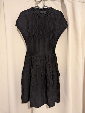 The Kooples Black Textured Short-Sleeve Knit Mini Dress